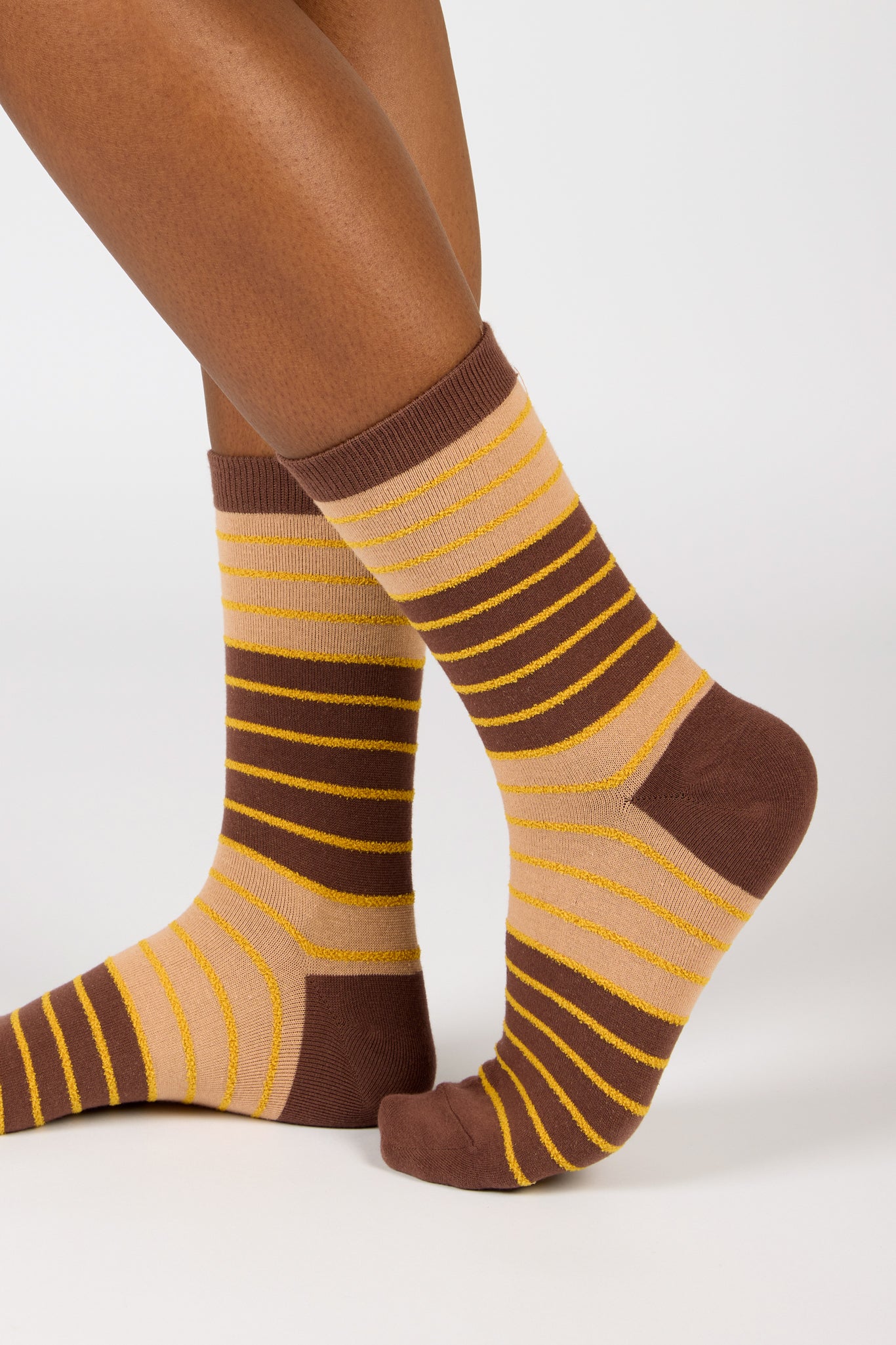 Brown and mustard horizontal stripe socks_3