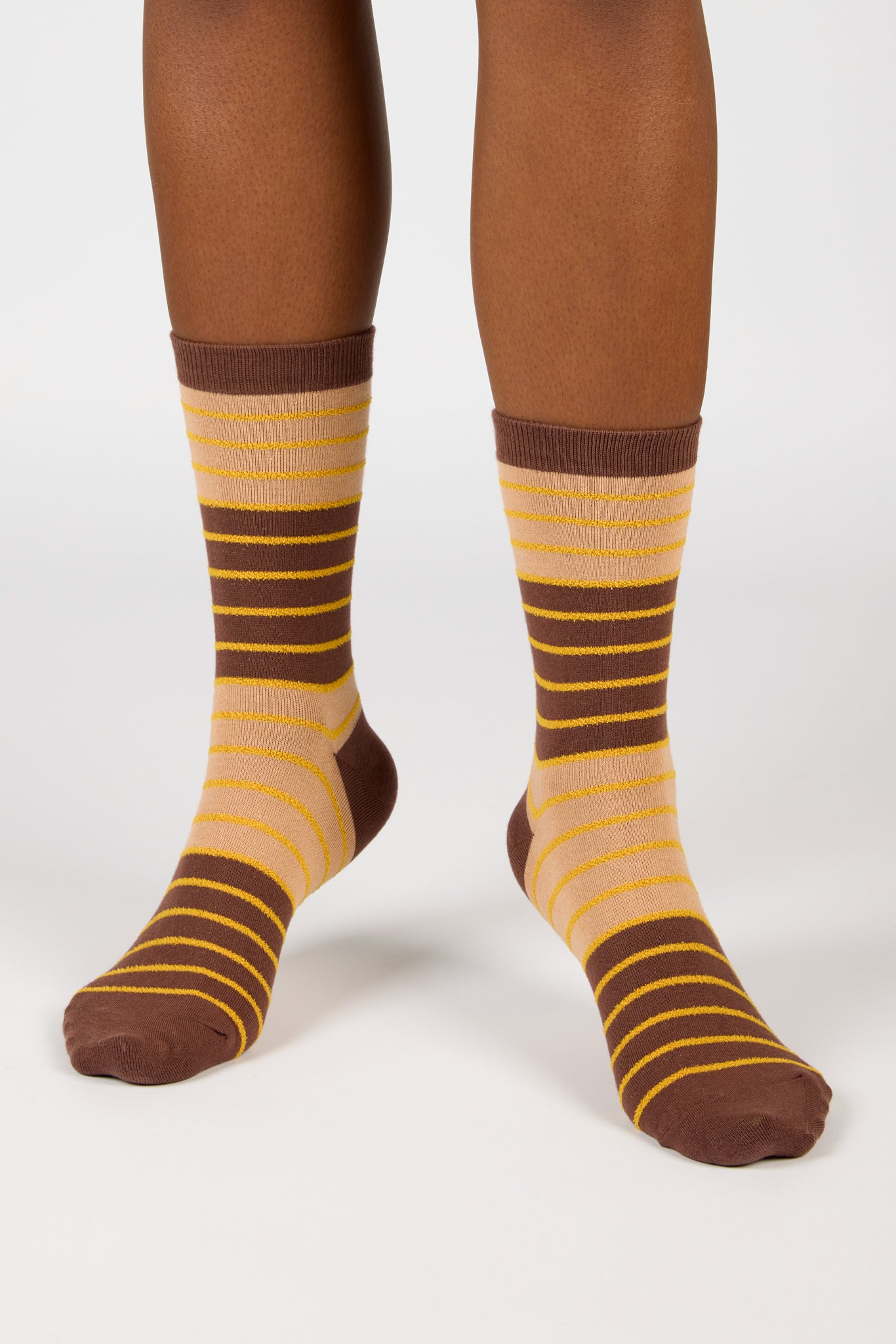 Brown and mustard horizontal stripe socks_4