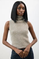 Brown angora wool blend mock neck knit top_1