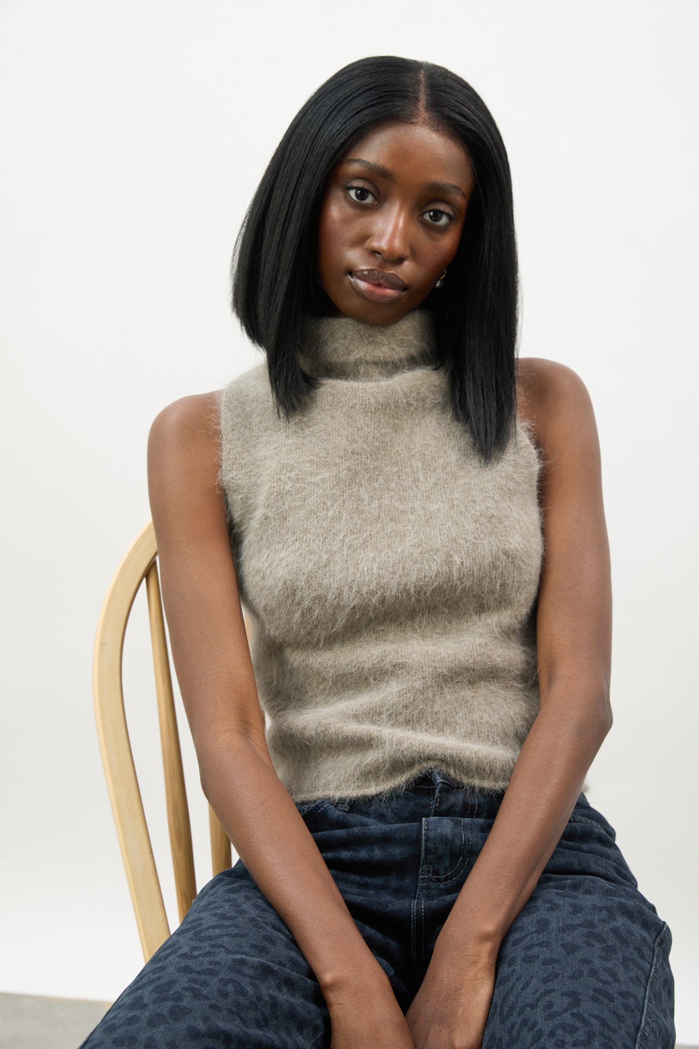 Brown angora wool blend mock neck knit top_5