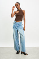 Brown asymmetric neckline knit tank_4