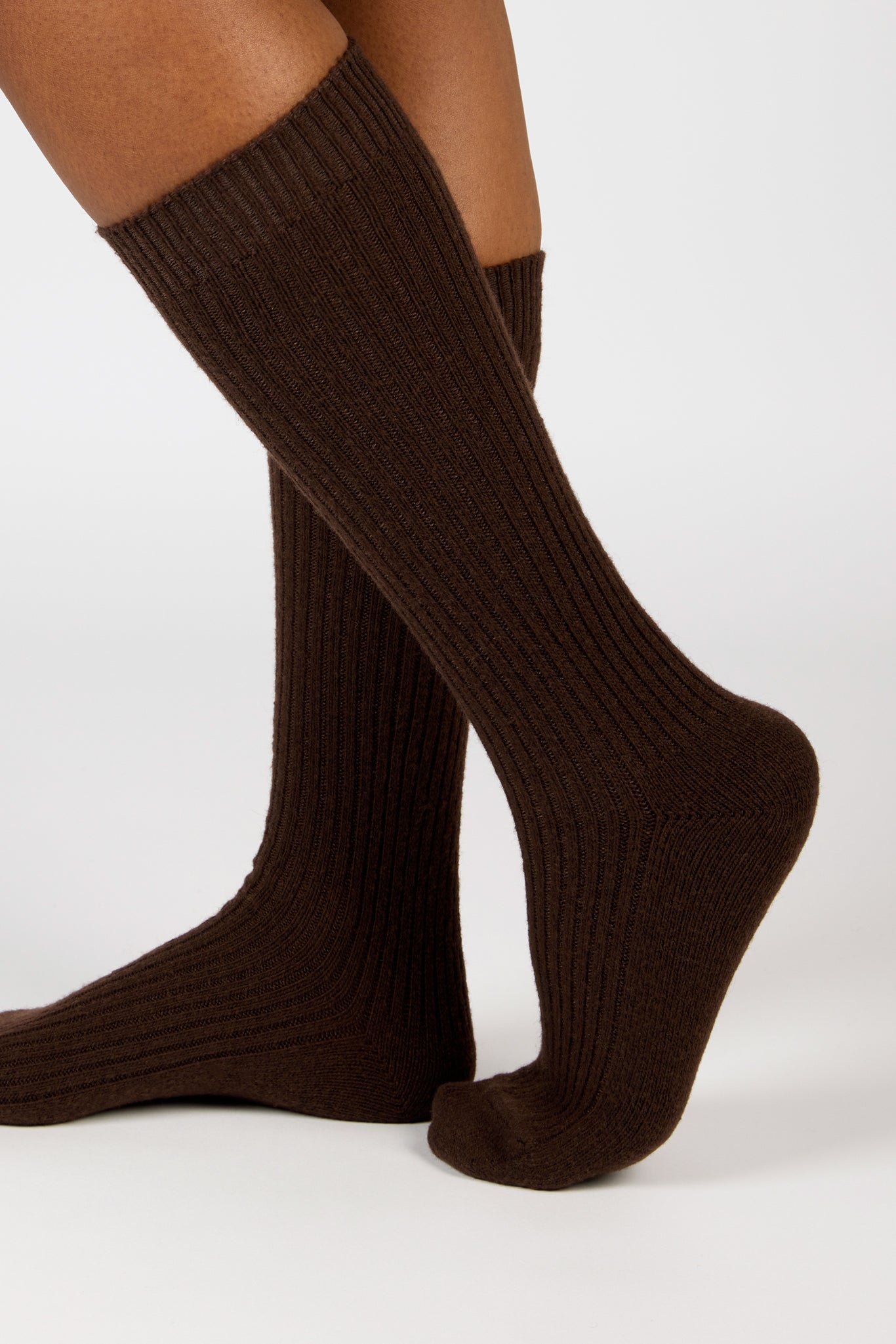 Brown cashmere alpaca blend knee high socks_3