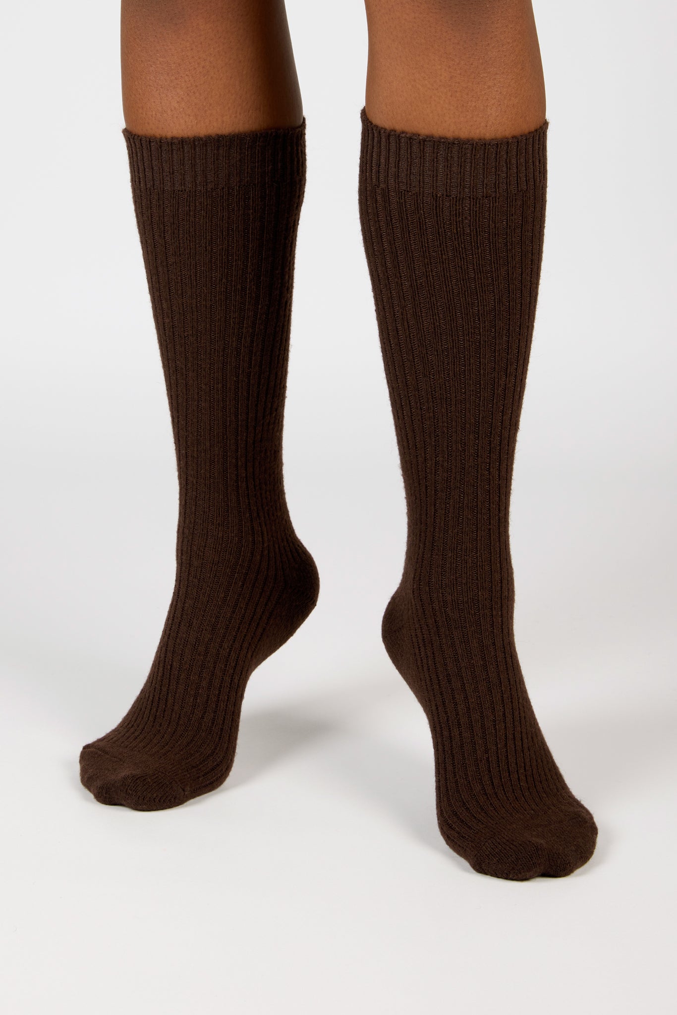 Brown cashmere alpaca blend knee high socks_4