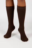Brown cashmere alpaca blend knee high socks_4