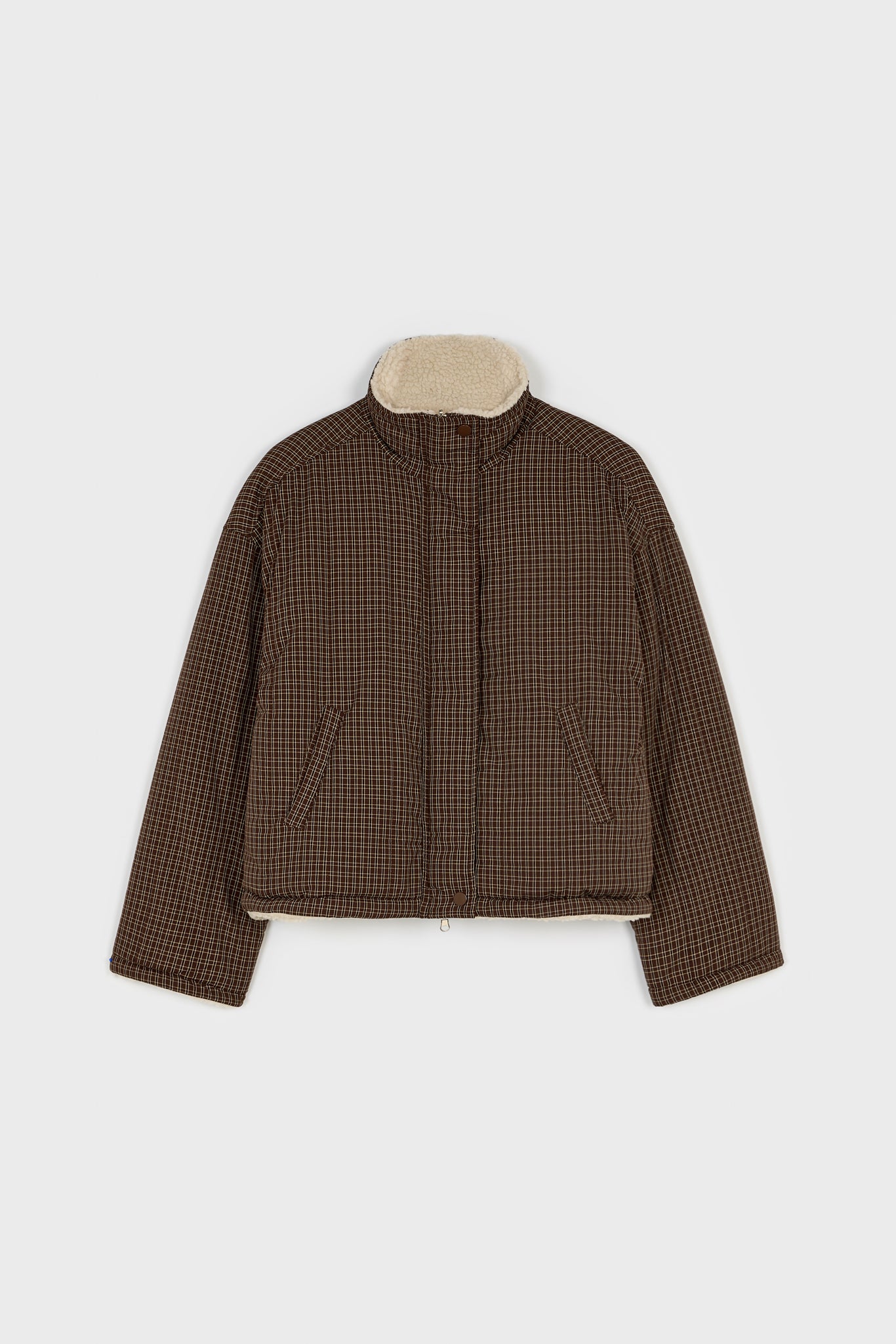 Brown checked reversible teddy fleece jacket_1