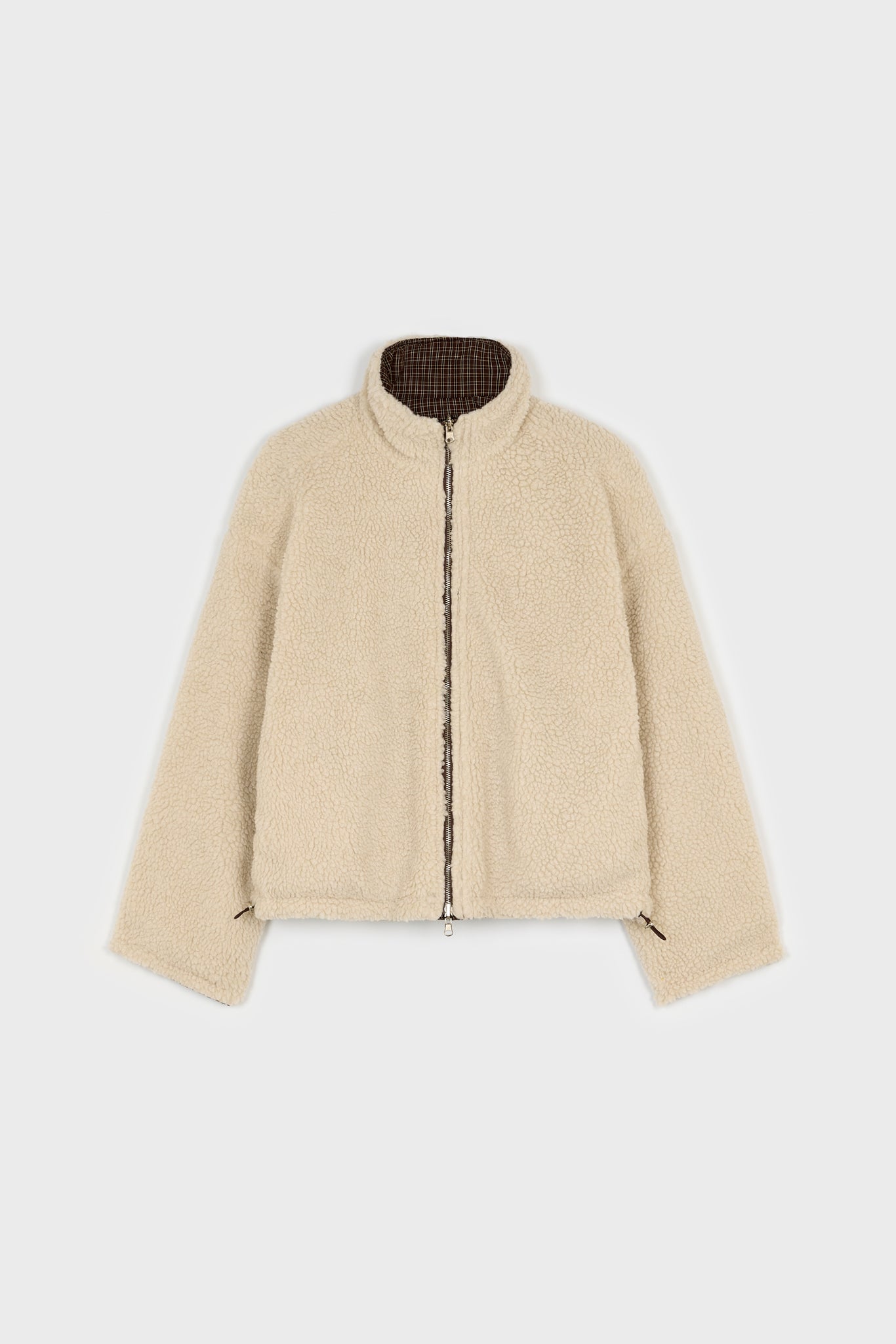 Brown checked reversible teddy fleece jacket_2