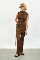 Brown draped ribbed tank_4