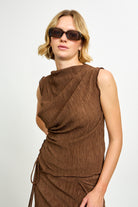 Brown draped ribbed tank_1