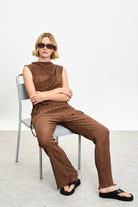 Brown draped ribbed tank_5