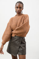 Brown flecked chunky knit cropped jumper_1