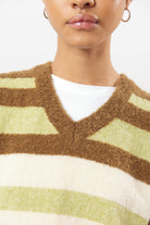 Brown green and ivory striped fuzzy sweater vest_3