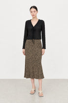 Brown leopard satin long skirt_4