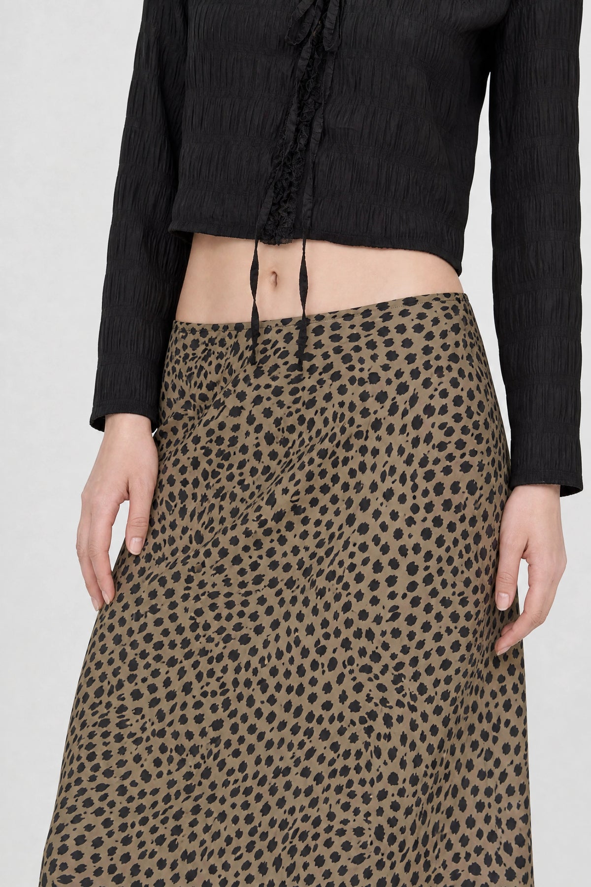 Brown leopard satin long skirt_3
