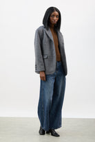 Charcoal grey wool blend brushed button up blazer_5