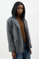 Charcoal grey wool blend brushed button up blazer_2