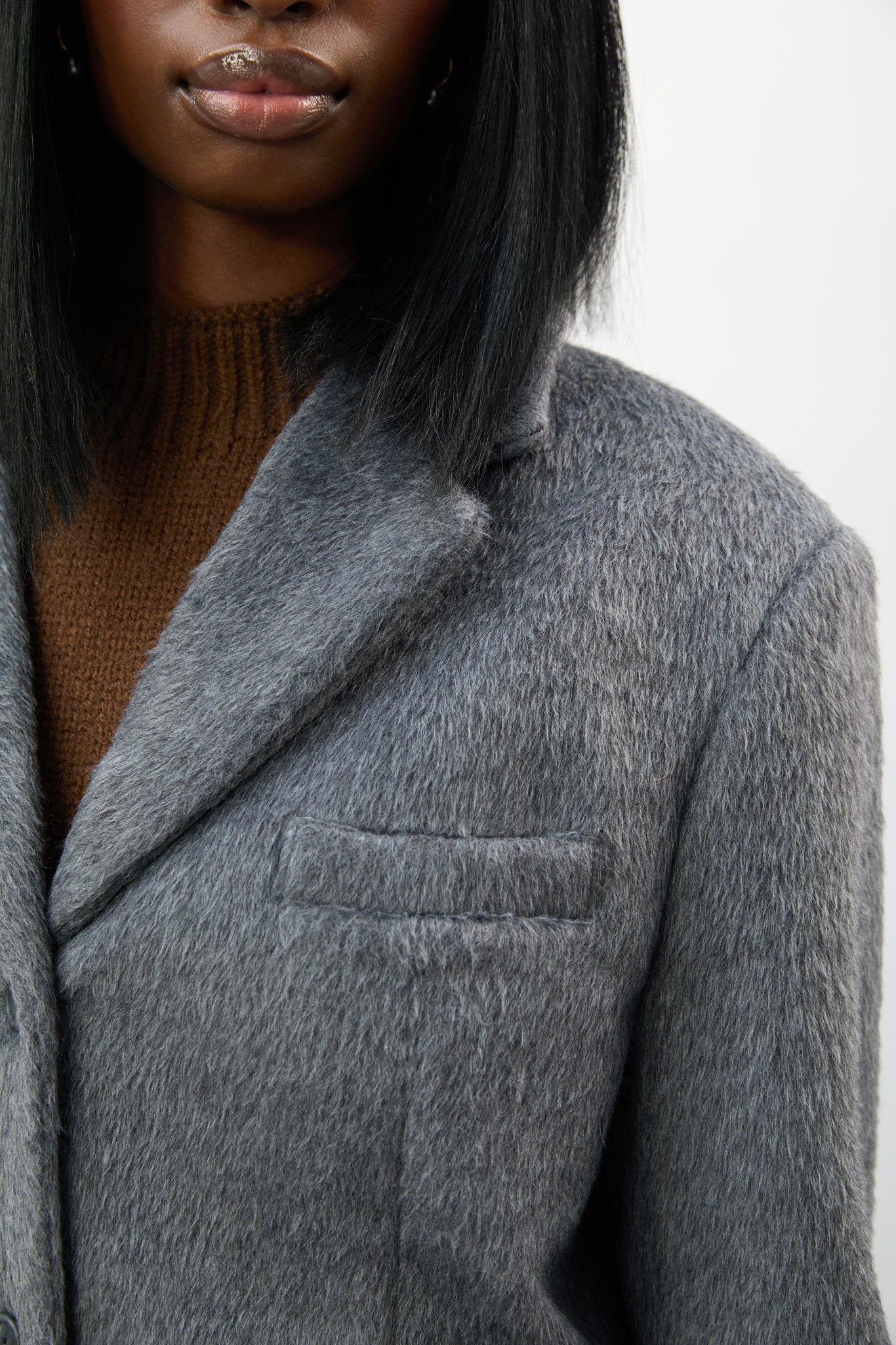 Charcoal grey wool blend brushed button up blazer_4