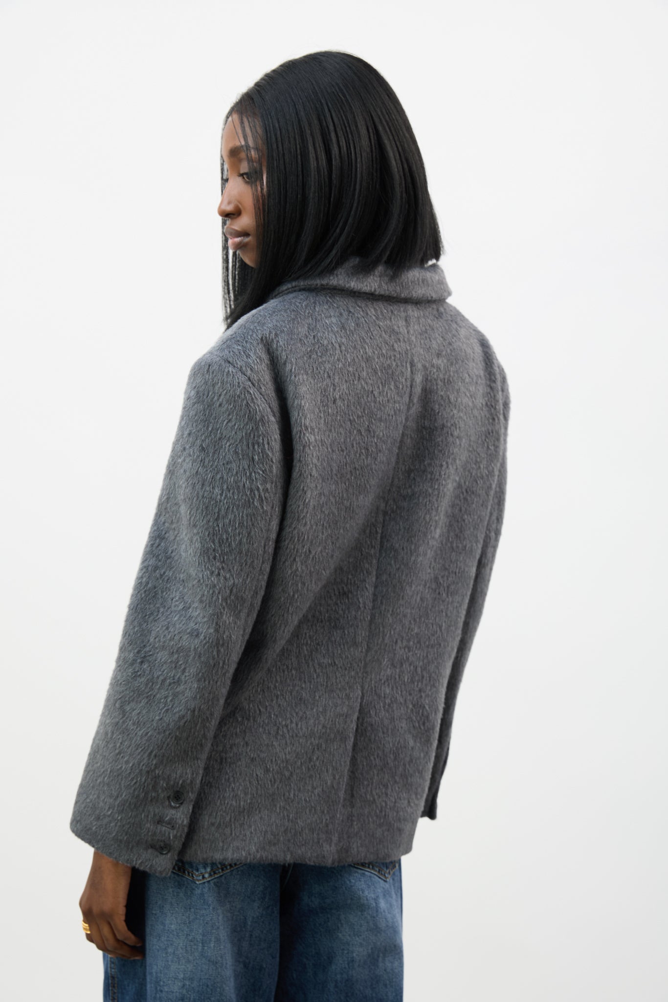 Charcoal grey wool blend brushed button up blazer_3