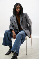 Charcoal grey wool blend brushed button up blazer_6