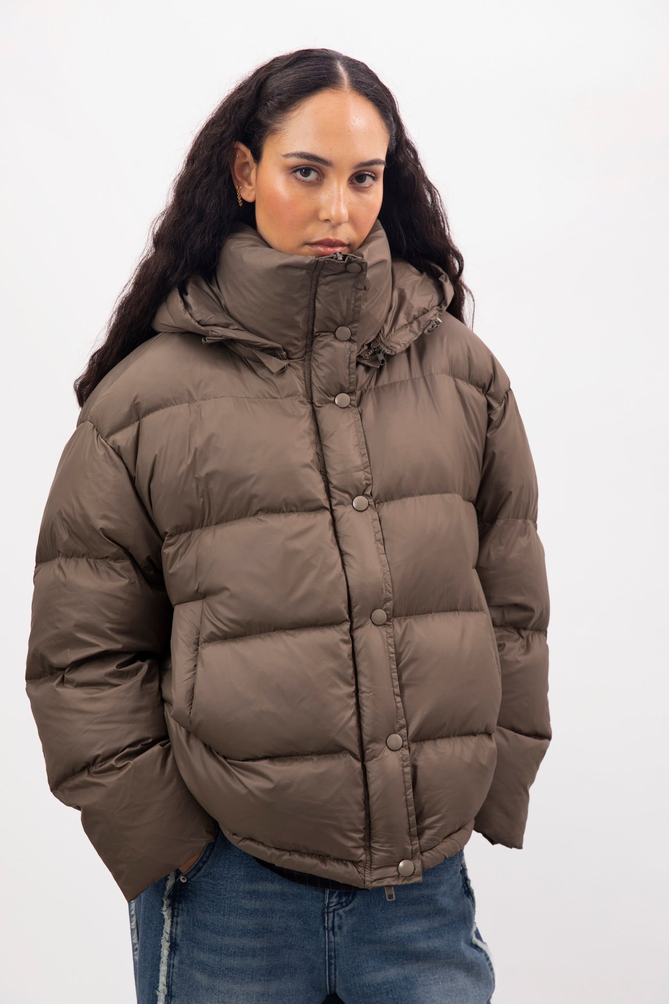 Brown oversized duck down puffer jacket_2