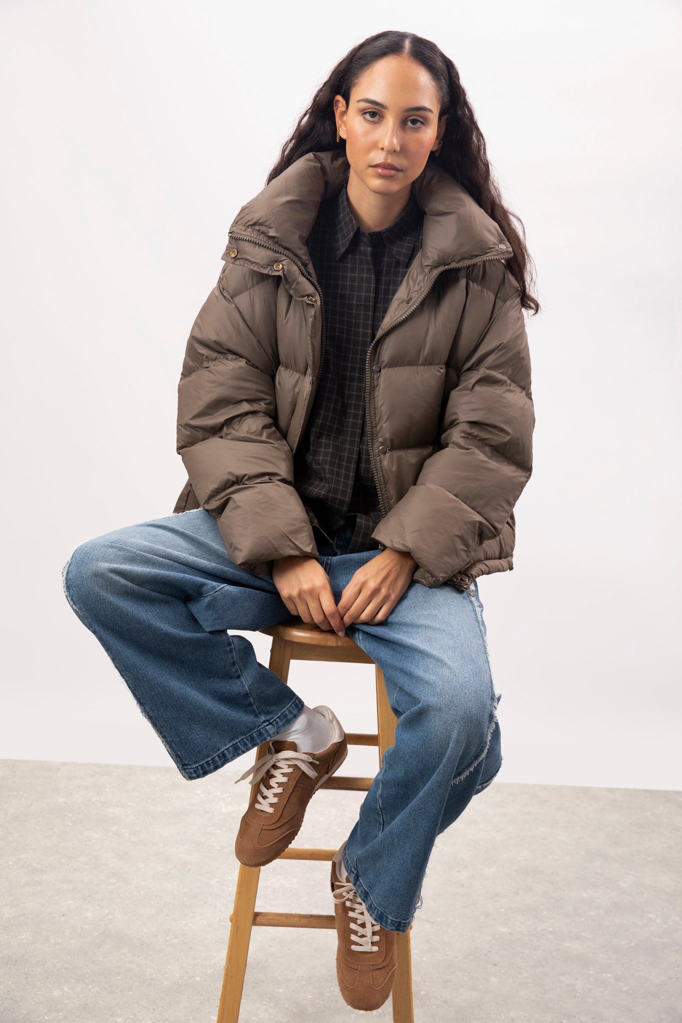 Khaki oversized duck down puffer jacket | Glassworks London
