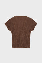 Brown pleat ribbed short sleeved top_6