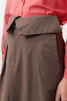 Brown pure cotton paper bag waist skirt_3