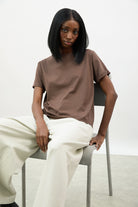 Brown pure cotton rolled hem T-shirt_4