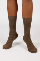 Brown ribbed cashmere wool blend socks_4