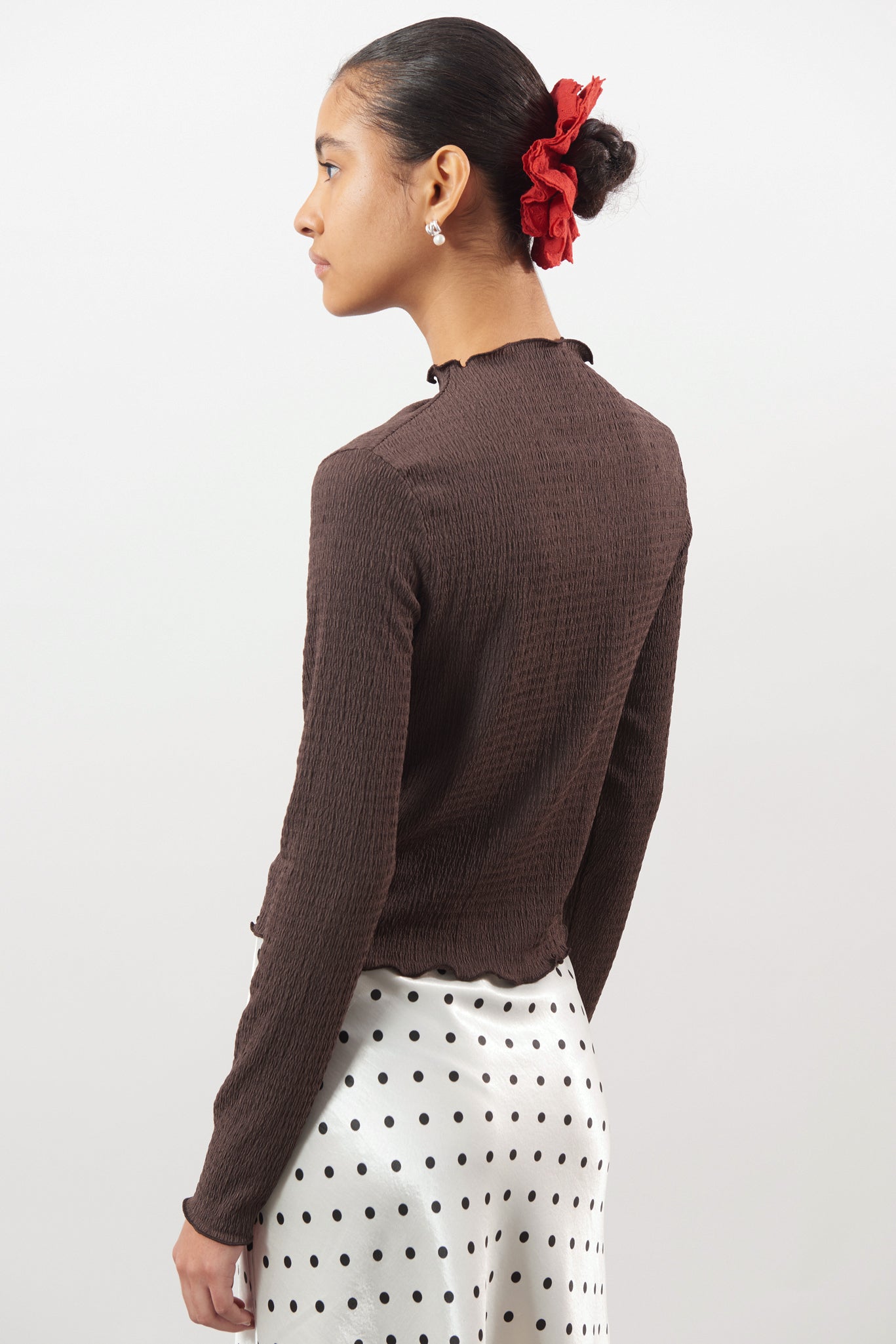 Brown textured mock neck top_2