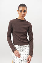 Brown textured mock neck top_3