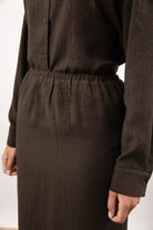 Brown textured wool blend midi skirt_3