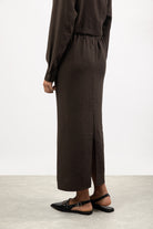 Brown textured wool blend midi skirt_2