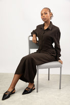 Brown textured wool blend midi skirt_5