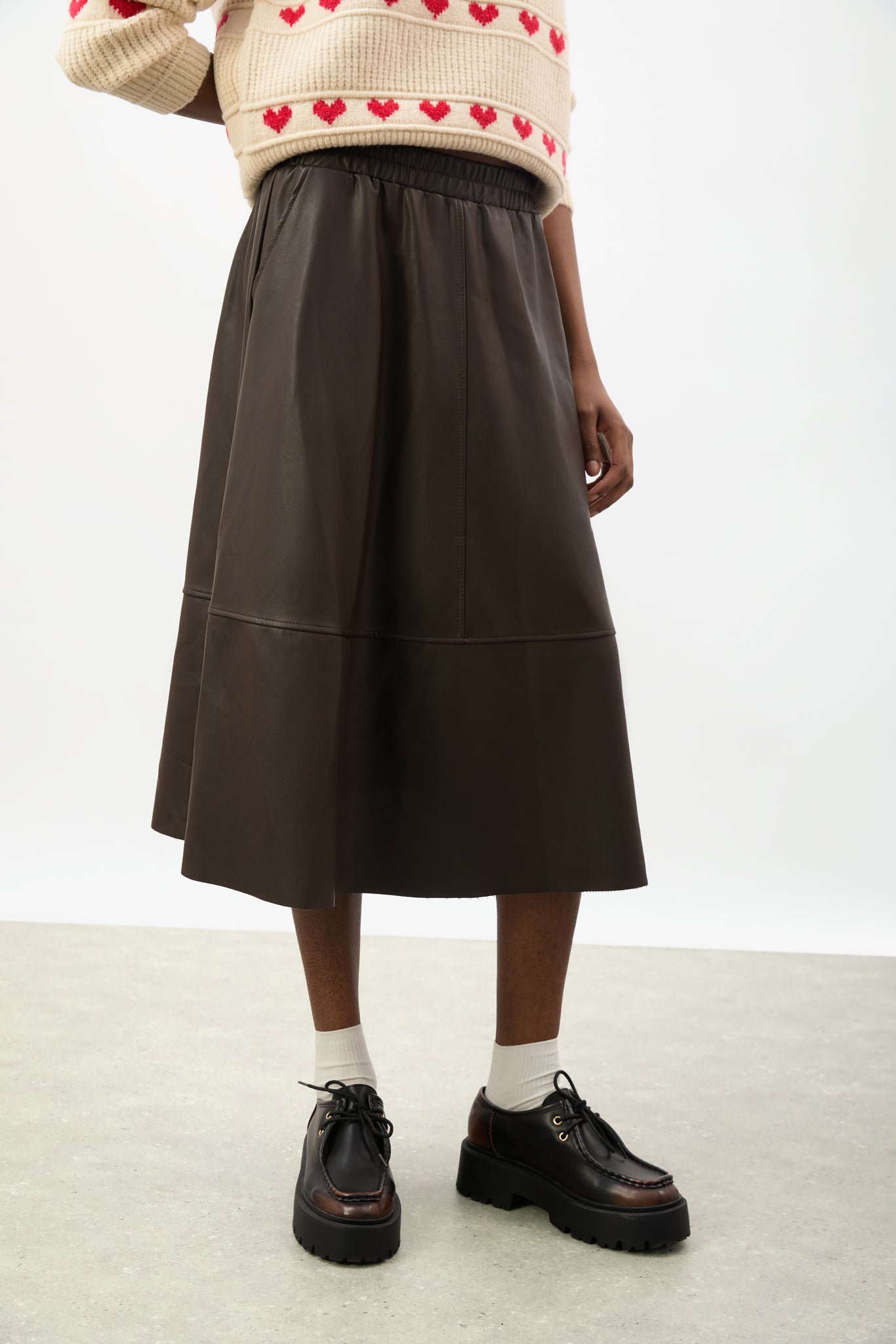 Brown vegan leather block skirt_1