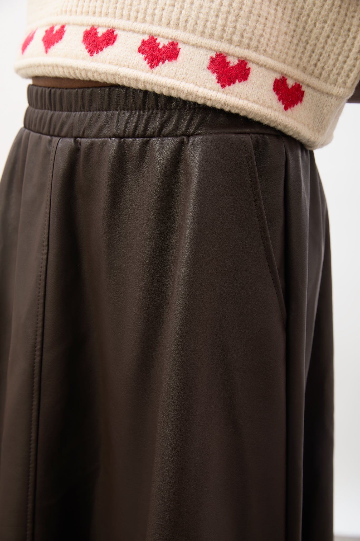 Brown vegan leather block skirt_3