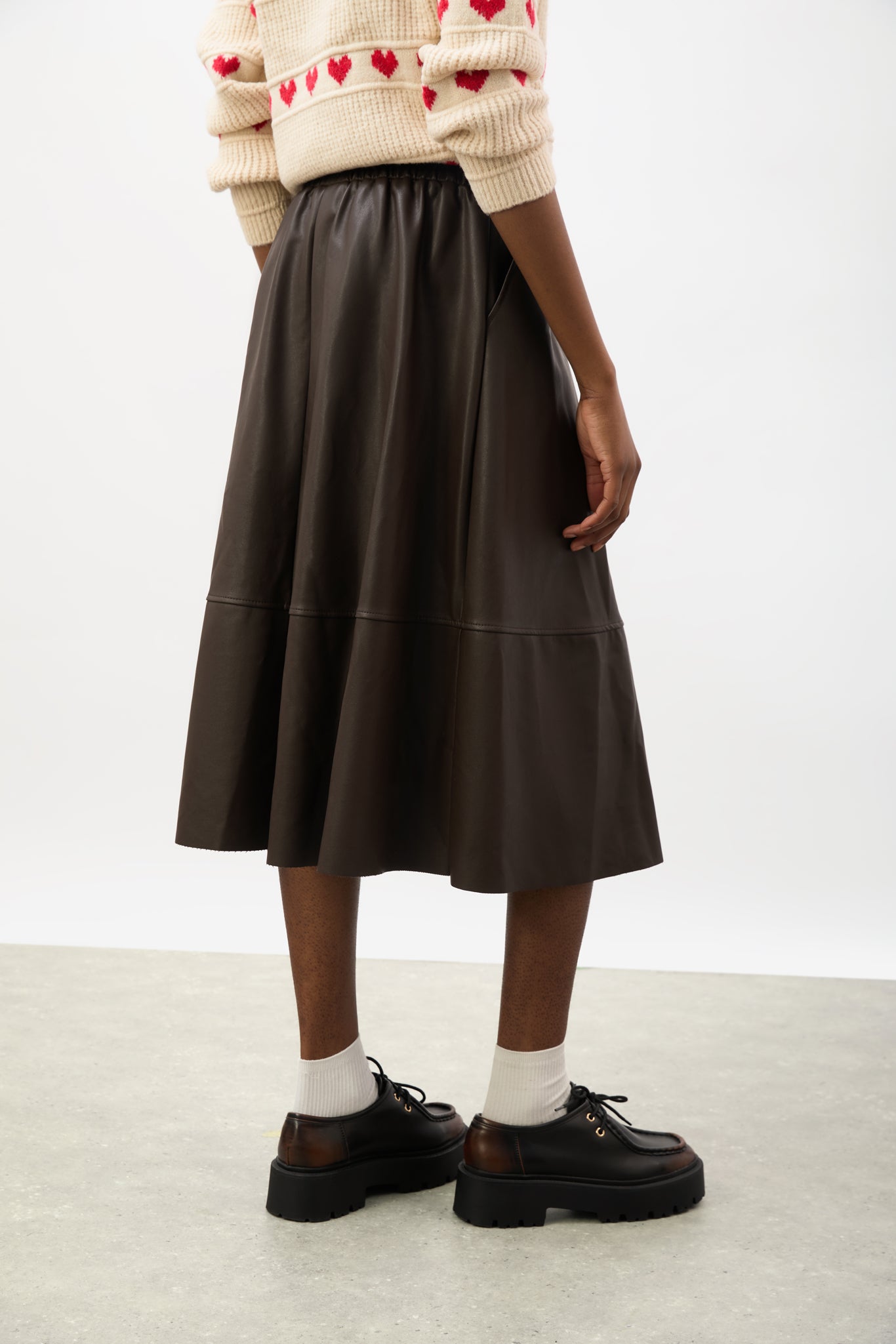 Brown vegan leather block skirt_2