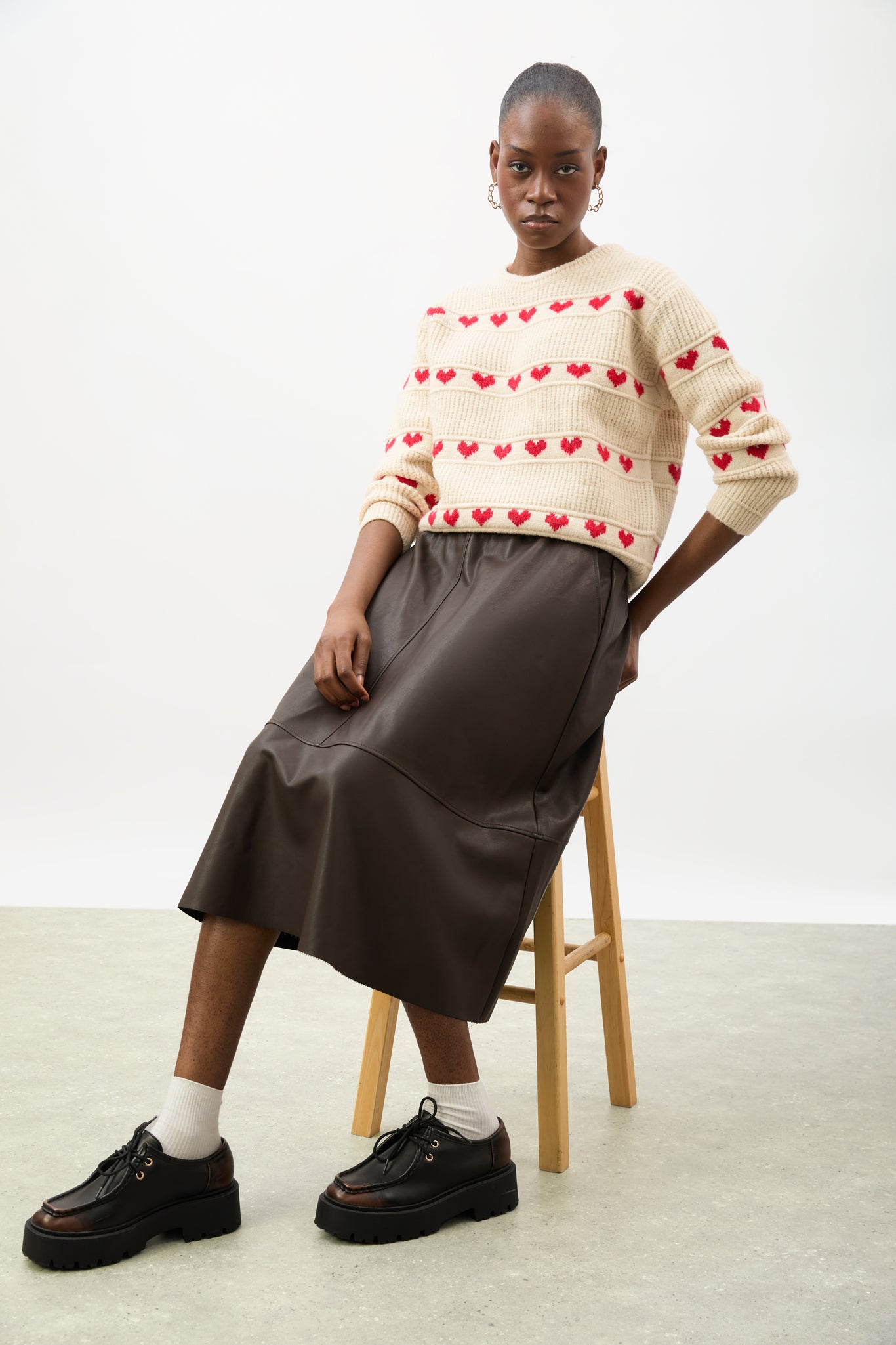 Brown vegan leather block skirt_5