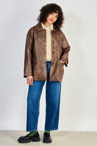 Brown vegan leather button up jacket_5
