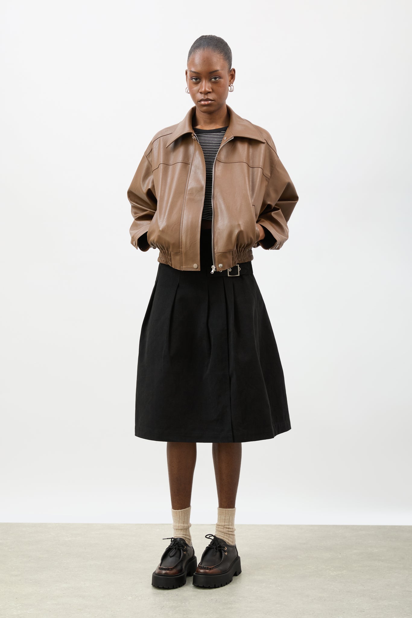 Brown vegan leather short jacket_4