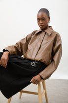 Brown vegan leather short jacket_5