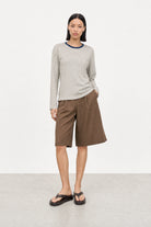 Brown smart pleated tailored shorts_6