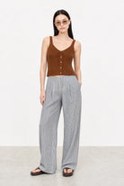 Brown textured ribbed button front knit tank_5