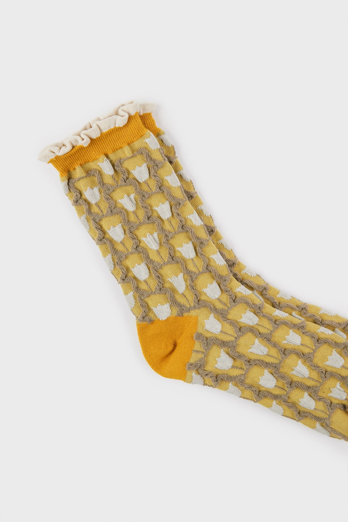 Brown and mustard tiny tulip print socks_3