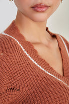Brown and white trim textured cardigan_4
