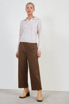 Brown button detail wide leg trousers_2