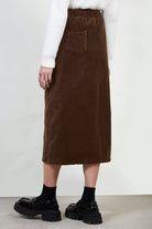 Brown corduroy slit back skirt_3