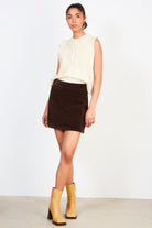 Brown thick ribbed mini skirt_4