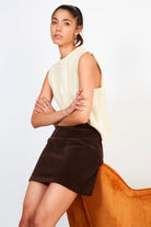 Brown thick ribbed mini skirt_1
