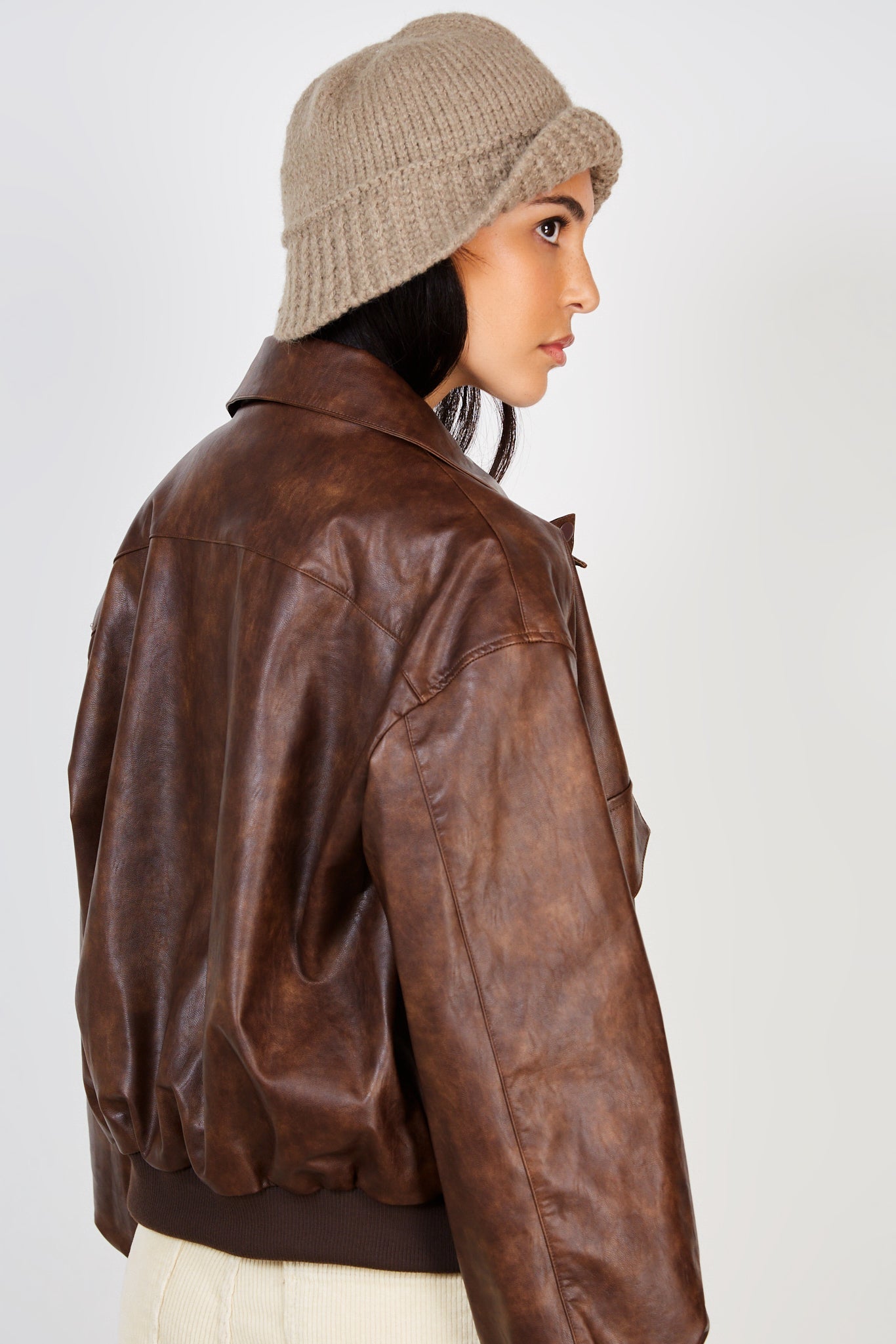 Brown vegan leather zip up jacket_4