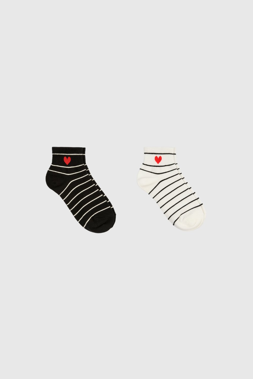 Striped heart ankle socks - Set of 2